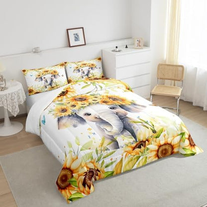 Feelyou Cute Elephant Comforter Set King Size Boys Girls Teens