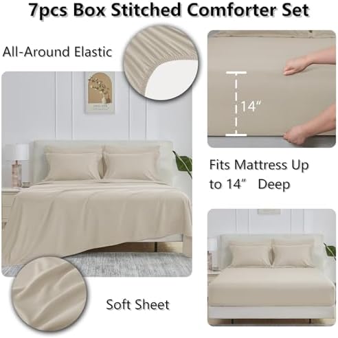 CozyLux King Size Comforter Set, 7-Piece Bed in a Bag, Oatmeal
