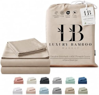 |Twin Size Sheet Set | Organically Grown | Ultra Soft & Cooling |100% Viscose | 17" Deep Pocket [Dune]