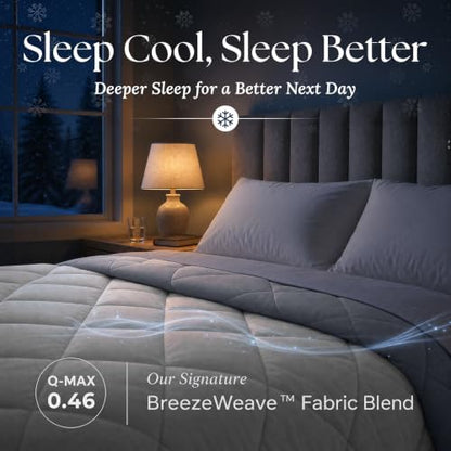 Cooling Comforter - BreezeWeave Cooling Blanket Twin Size for Hot Sleepers & Deep Rest - Cloud Soft, Breathable, Ultra Durable, Easy Care, Reversible - 68 x 90 in (Light Grey & Dark Grey)