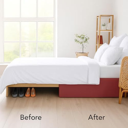 Mattress-Homes Luxury Box Pleated Bed Skirt Split Corners Platform Style Easy Fit Fade & Wrinkle Resistant with Tailored Drop 18 Inch (Twin, Burgundy)