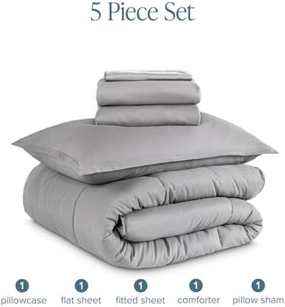 Bare Home Bed-in-A-Bag Comforter & Sheet Set - Twin XL - Goose Down Alternative - Ultra-Soft 1800 Premium Bed Set (Twin XL, Light Grey/Light Grey)