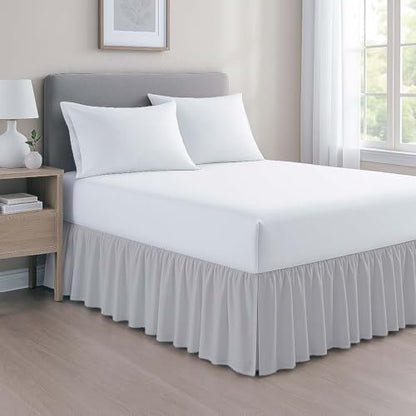 Mattress-Homes Ruffled Bed Skirt Split Corners with Platform, Tailored Fit Wrinkle Free Ultra-Soft Microfiber Dust Ruffle, Full 21" Drop, Light Grey