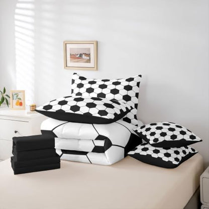 Feelyou Soccer Comforter Set Twin SizeBall Game 7 Pcs Bedding for Kids and AdultsFootball Sport Themed Boys Girls Bed in a Bag Bed Sheet Sets with Fitted Sheet Pillowcases for Bedroom Bed Decor