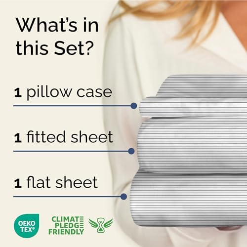 Twin XL 3 Piece Striped Sheet Set - Soft, Breathable & Cooling - Fine Lines