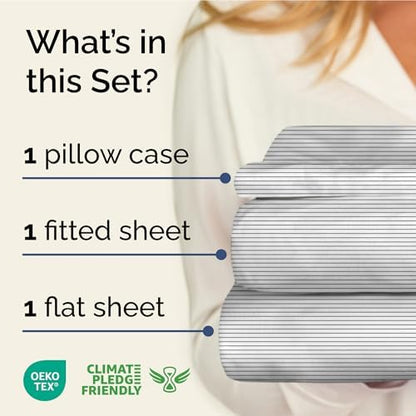 Twin XL 3 Piece Striped Sheet Set - Soft, Breathable & Cooling - Fine Lines