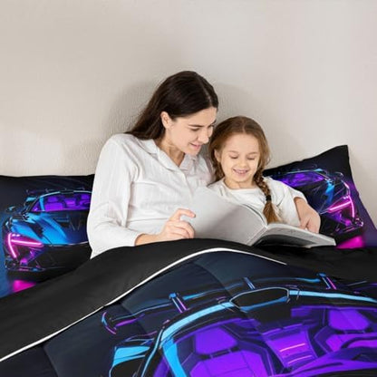Feelyou Boys Race Car Comforter Set Queen Size Speed Sports Car Bedding Set for Kids Boys Girls Extreme Sports Duvet Quilt Automobile Bedroom Decor Microfiber 3 Pcs with 2 Pillow Cases