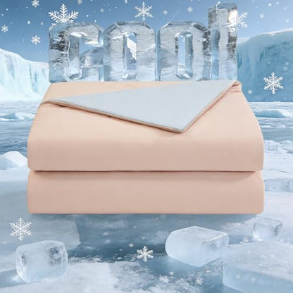 Bcareself Double-Sided Cooling Comforter for Hot Sleepers, All-Season Breathable Lightweight Cooling Blanket, Night Sweats Relief, Cool to the Touch Silky Soft Fabric Bedding Gift, Pink Blue Twin Size