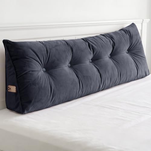 Wedge Headboard Pillow for Back Support, Removable Cover (Gray, Full)