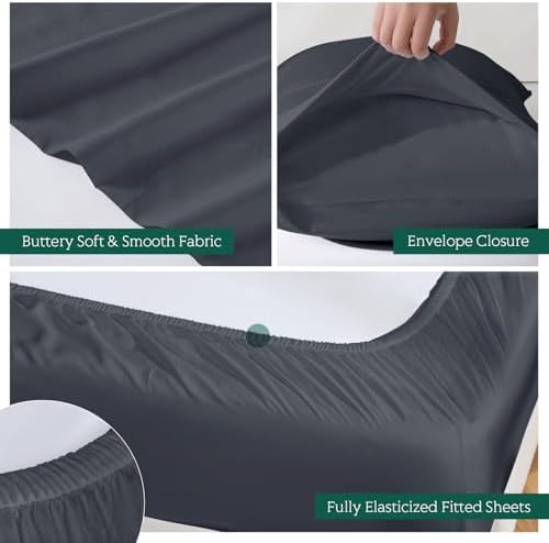 Cooling Sheets Set Full Size, Viscose Derived from Bamboo for Hot Sleepers | Deep Pocket Up to 15 Inch | Silky Soft & Breathable Bedding - 4PC (Full, Dark Grey)