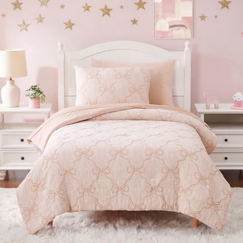 Twin Comforter Set with Sheets for Girls-5 Pieces Bow Twin Bedding Sets