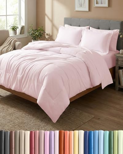 King Comforter Set - 7 Piece Bed in a Bag King Size Bed Set - Lavender Pink