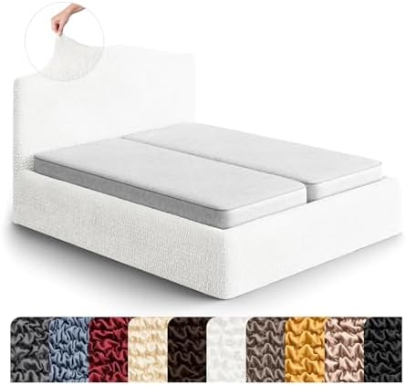 PAULATO BY GA.I.CO. Stretch Headboard and Frame Slipcover – Soft Bi-Elastic 1-Piece Bedframe Cover – Furniture Protector Machine Washable – Crisp White (Full/Queen 55"-71" Wide)