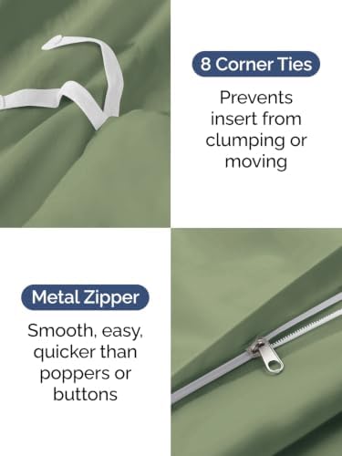 Duvet Cover Cal King Size - 3 Piece with Zipper Closure - Sage Green