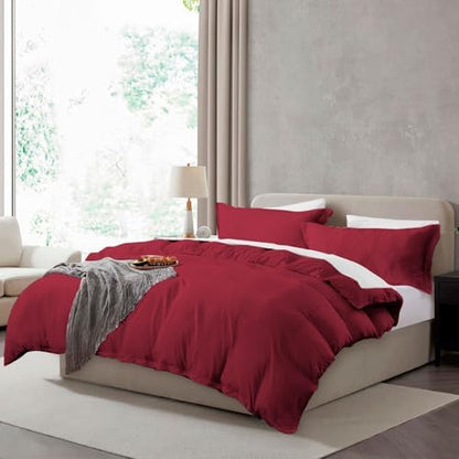 Hearth & Harbor Prewashed California King Duvet Cover Set, Burgundy Red