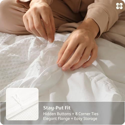 Bedsure PureWoven Cotton Waffle Weave Duvet Cover, White, Duvet Cover Only