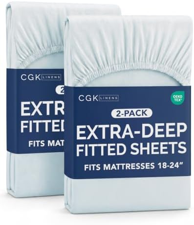 CGK Linens 2 Pack Extra Deep Full Fitted Sheets - Ice Blue