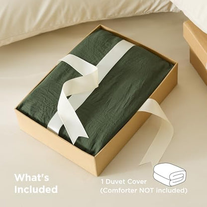 Bedsure Prewashed Duvet Cover Only, Cotton-Like Feel, Olive Green, Queen