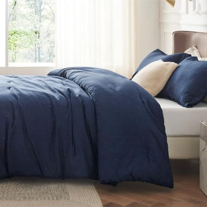 Bedsure Navy Cal King Comforter Set, Soft Cationic Dyed Bedding Set 3 Pcs