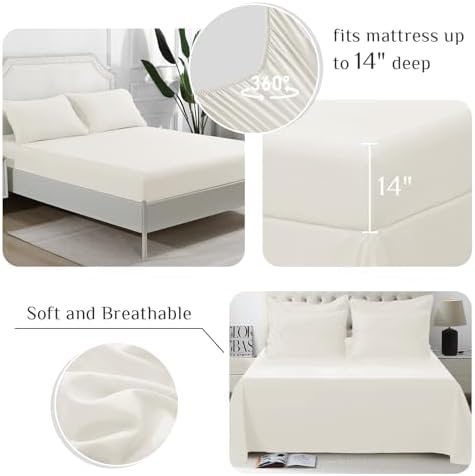 JOLLYVOGUE Full Comforter Set, Ultra-Soft Bed in a Bag Full Size 7 Pieces, Oeko-TEX Certified Bedding Set with Down Alternative Comforter, Sheets, Pillowcases & Shams, Ivory