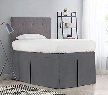 Pleated College Dorm Bed Skirt Luxury Microfiber, Twin XL (39x80) with Split Corners, 25" Long Drop, Hotel-Quality 1800 Ultra-Soft Dust Ruffle, Dark Grey