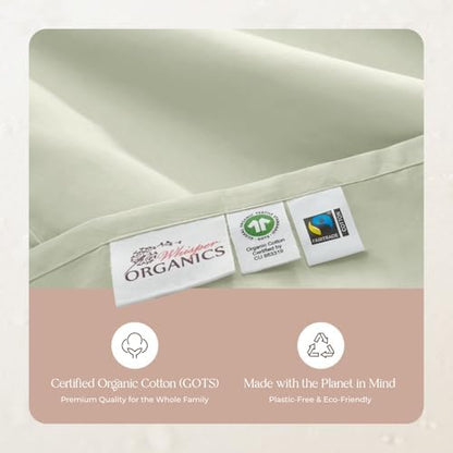 100% Organic Cotton Duvet Cover Queen Size - Naturally Soft Lightweight & Cooling Duvet Cover Set with Decorative Shams - Premium GOTS Certified 300 Thread Count Sateen Weave (Pastel Green, Queen)
