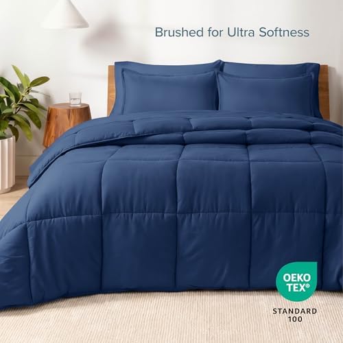 Bare Home Bed-in-A-Bag 7 Piece Set (Full, Dark Blue/Dark Blue)