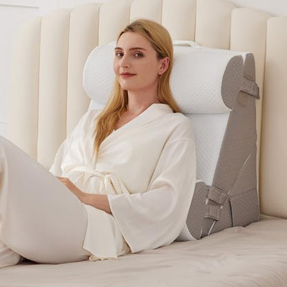 BIEEZZK 4PCS Wedge Pillow Set for After Surgery, Back Pillow for Bed Sitting up, 9&12inch Adjustable Memory Foam Bed Wedges, Pillow Wedge for Acid Reflux, Back Pain Relief, Snoring, White/Grey