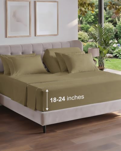 Extra Deep Flex Top Split Head King Sheet Set - 6pc Cooling Sheets - Khaki