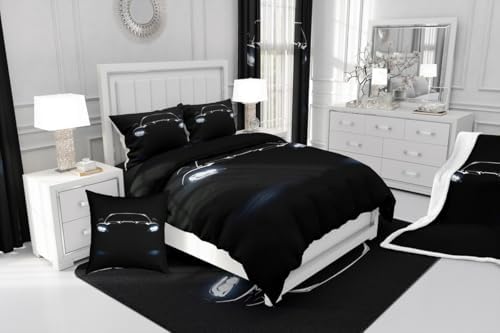 Black Race Car Comforter Set Queen Size,Race Car Room Decor for Boys,Sports Bedding Sets for Kids Boys Girls Teens,Cars Racing Games Bedding Comforter Set,Luxury Soft With 2 Pillow Cases Bedroom Decor