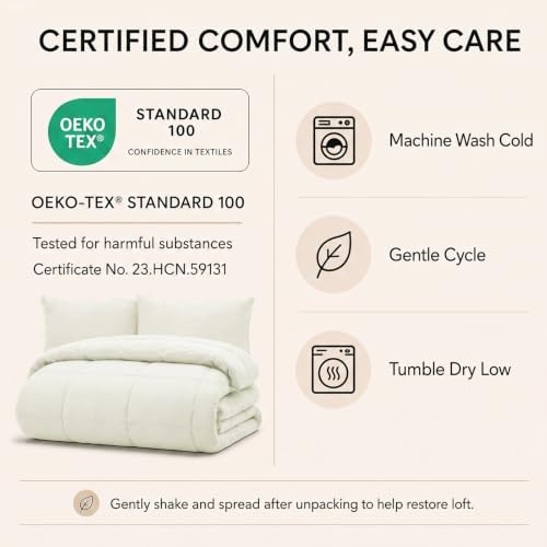 CozyLux Queen Comforter Set Ivory - 7 Pieces Bed in a Bag