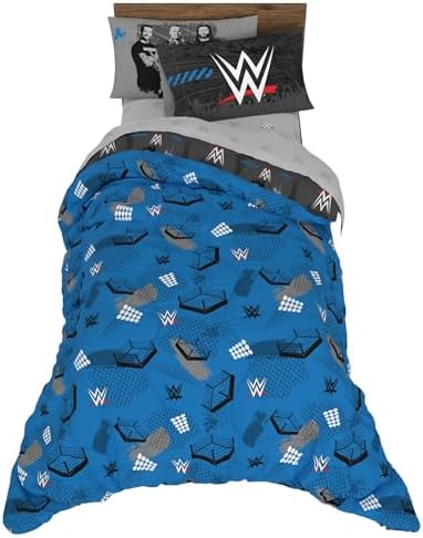 WWE Wrestling Bedding Set, Twin Size 5 Piece Set Super Soft Cozy Reversible Comforter and Sheet Set with Sham, (100% Officially Licensed Product) by Franco