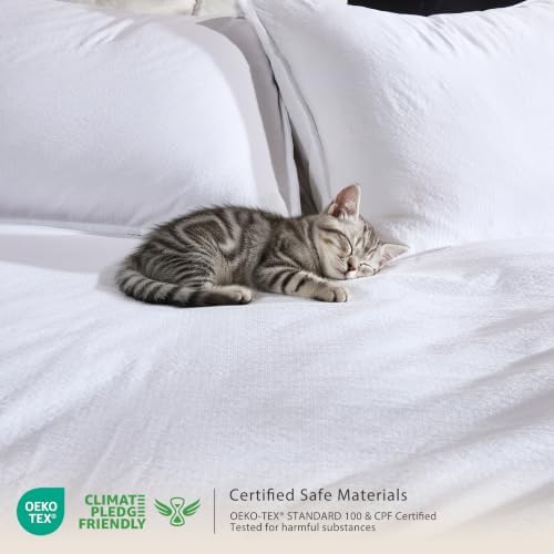 WDCOZY White Full Size Jacquard Duvet Cover Set with Zipper Closure, Modern Washed Soft Striped Bedding, Textured Seersucker Like Cotton Linen, 1 Duvet Cover and 2 Pillow Shams, No Comforter