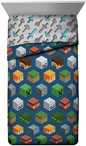 Jay Franco Kids Comforter - Soft and Cozy Bed for Stylish Room Decor, Official Licensed Product, Blue - Minecraft, Twin
