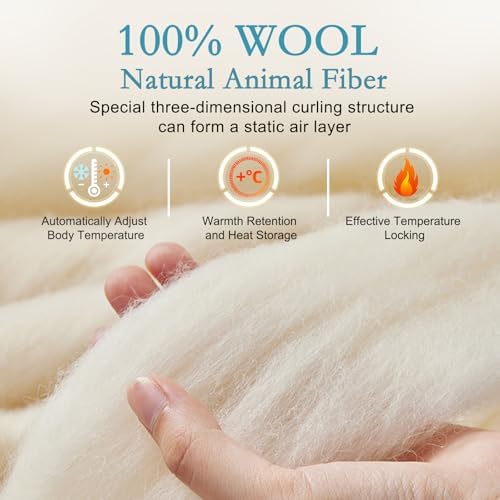 YOUR MOON Lightweight Wool Comforter Twin Size, 100% Australian Lamb Wool Filling Duvet Insert, 100GSM, Breathable & Thin Summer Comforter for Hot Sleepers, Soft Noiseless Cotton Shell(Green)