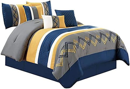 Chezmoi Collection 7-Piece Zigzag Embroidered Comforter Set California King