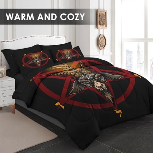 Pamnest King Comforter Set with Sheets, 7 Pieces Baphomet Red Bedding