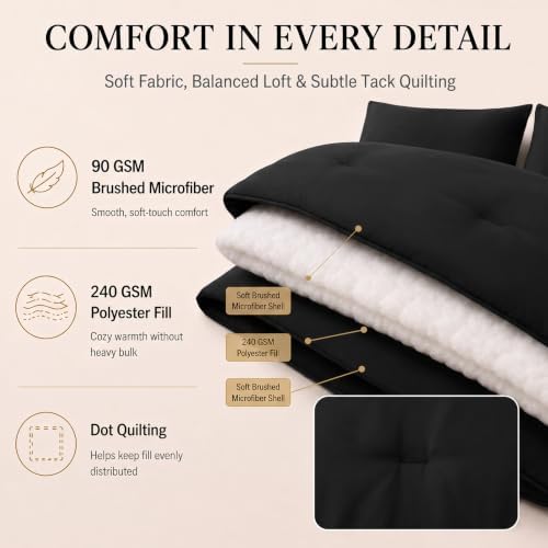 CozyLux Twin Comforter Black, 5 Pieces Bed in a Bag