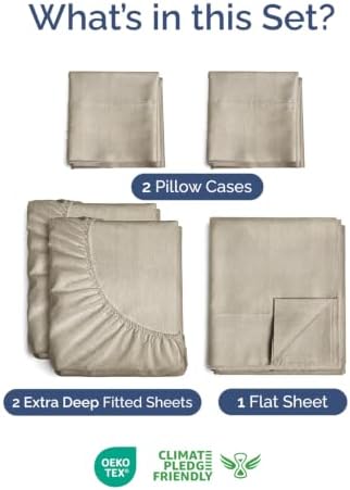 Extra Deep Split King Sheet Set - Breathable & Cooling - Heathered Beige
