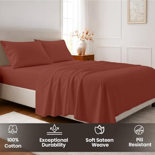SGI bedding 100% Egyptian Cotton Sheets Full XL Size – Cooling Sheets, Soft Breathable Terracotta Bedding, Luxury Bedding, Luxury Hotel Sheet Set, Deep Pocket 18", 4 Piece Set