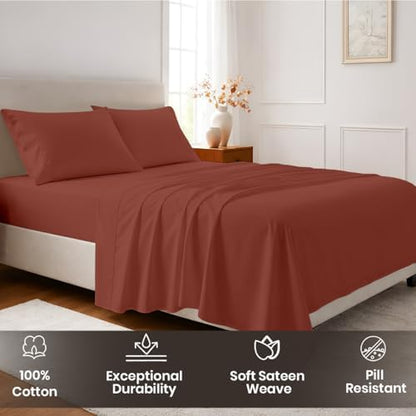 SGI bedding 100% Egyptian Cotton Sheets Full Size – Cooling Sheets, Soft Breathable Terracotta Bedding, Luxury Bedding, Luxury Hotel Sheet Set, Deep Pocket 18", 4 Piece Set