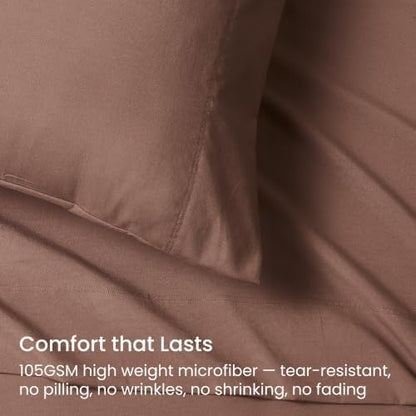 GOKOTTA 5 Piece Split King Sheets Set - Soft, Breathable & Cozy - Brown