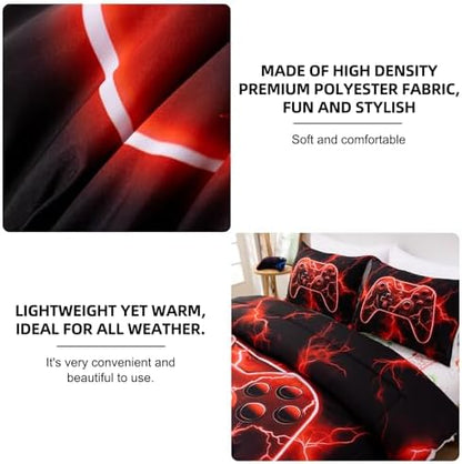 Meeting Story 5-Piece Boys Comforter Set Full Size Game Console Bedding Set for Kids Teen 3D Red Gamepad Gaming Bed in a Bag Matching Sheet Set(Red)