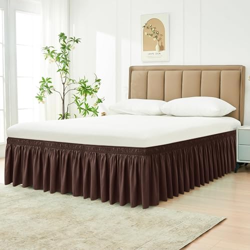 Wrap Around Bed Skirt Full Size 25" Drop-Elastic Long Dust Ruffle Brown