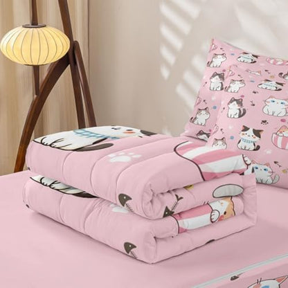 Feelyou Cat Cats Zip Comforter Set Twin Size Kids Bed in a Bag