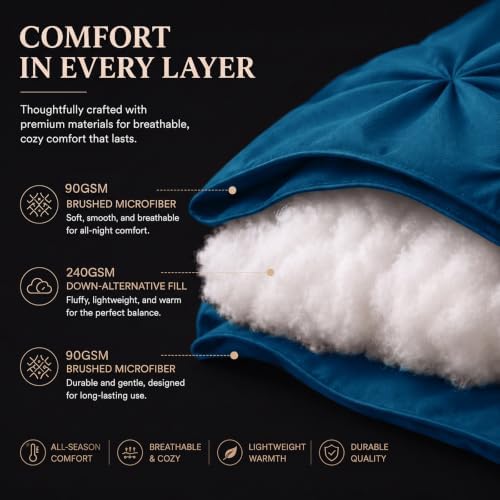 CozyLux Full Size Comforter Sets Teal, 7 Pieces Pintuck Bed in a Bag