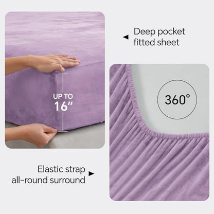 BEDELITE Flannel Sheets Queen Size, Lavender, 4 Pieces