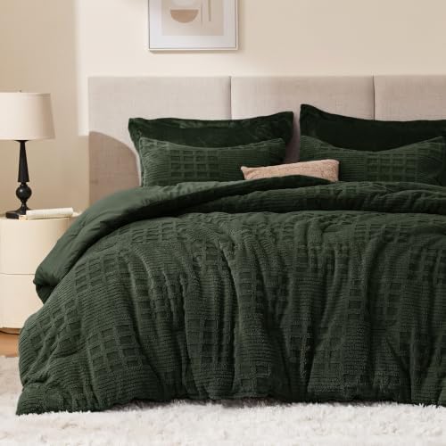 EXQ Home Waffle Fluffy Comforter Set King Size - Olive Green