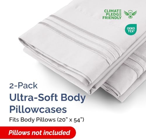 Body Pillow Cases Set of 2 - Ultra Soft Pillowcase Covers - French Grey