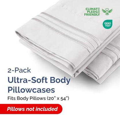Body Pillow Cases Set of 2 - Ultra Soft Pillowcase Covers - French Grey